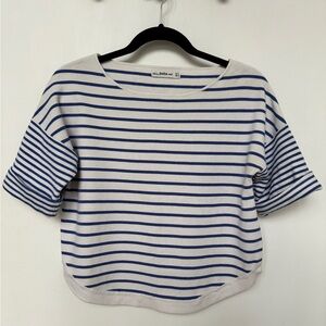 Zara Navy and White Striped Knit Top